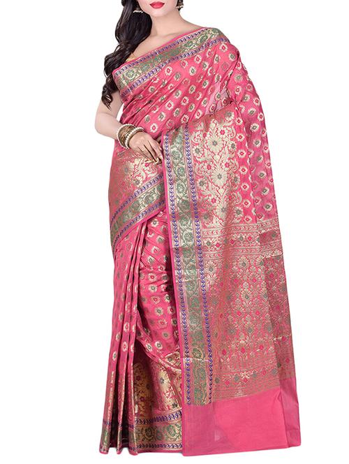 peach cotton blend banarasi saree with blouse - 13997266 - Very Small Image - 1