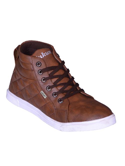 brown leatherette lace up sneaker - 13998373 - Very Small Image - 1