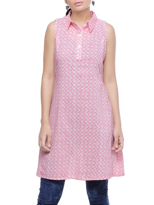 pink cotton shirt collar kurti - 13998857 - Very Small Image - 1