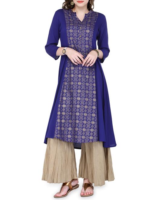 a-line block print kurta - 13999707 - Very Small Image - 1