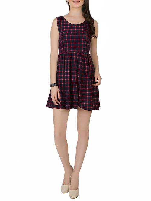 navy blue checkered skater dress - 14001579 - Very Small Image - 1