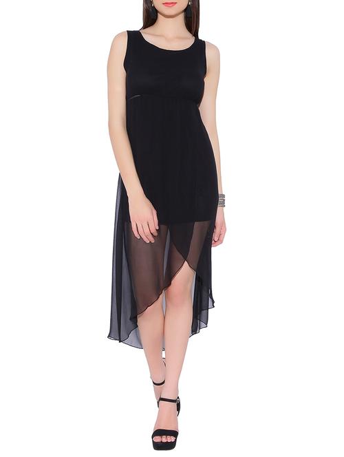 round neck solid asymmetric dress - 14001606 - Very Small Image - 1