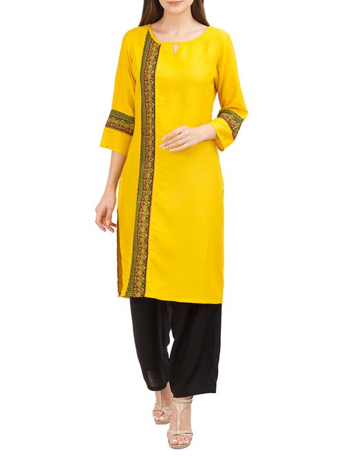 Mustard Viscose Kurta - 14002048 - Very Small Image - 1