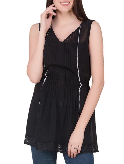 black solid georgette tunic - 14002453 - Very Small Image - 1