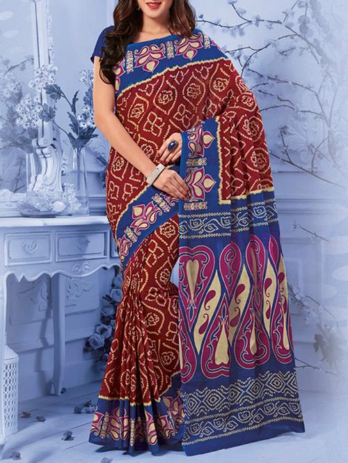 maroon cotton bandhani saree with blouse - 14003489 - Very Small Image - 1