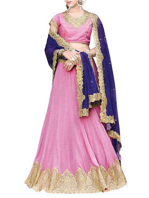 pink art silk flared lehenga - 14003585 - Very Small Image - 1