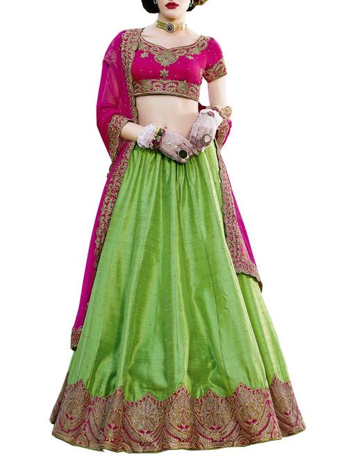 green faux georgette flared lehenga - 14003718 - Very Small Image - 1