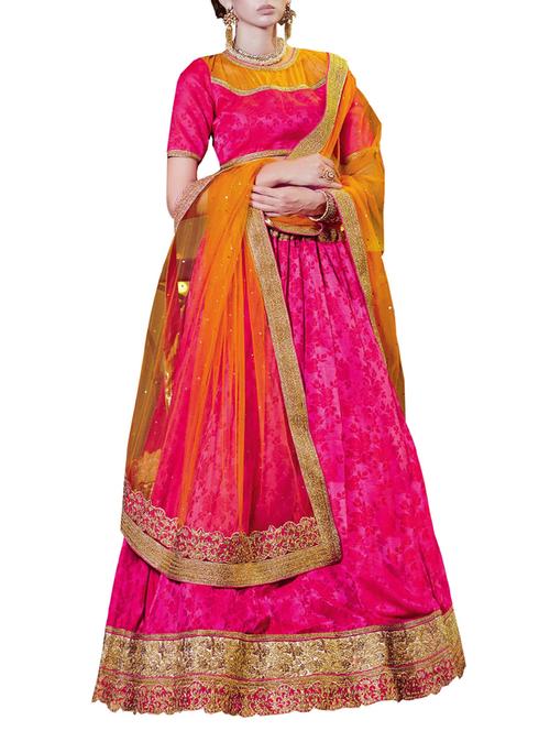 pink net flared lehenga - 14003735 - Very Small Image - 1