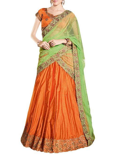 orange net flared lehenga - 14003743 - Very Small Image - 1