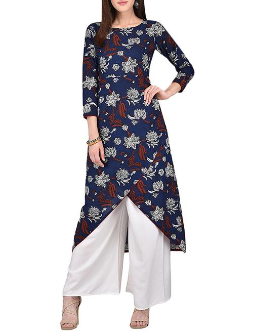 blue cotton asymmetric kurta - 14003789 - Very Small Image - 1