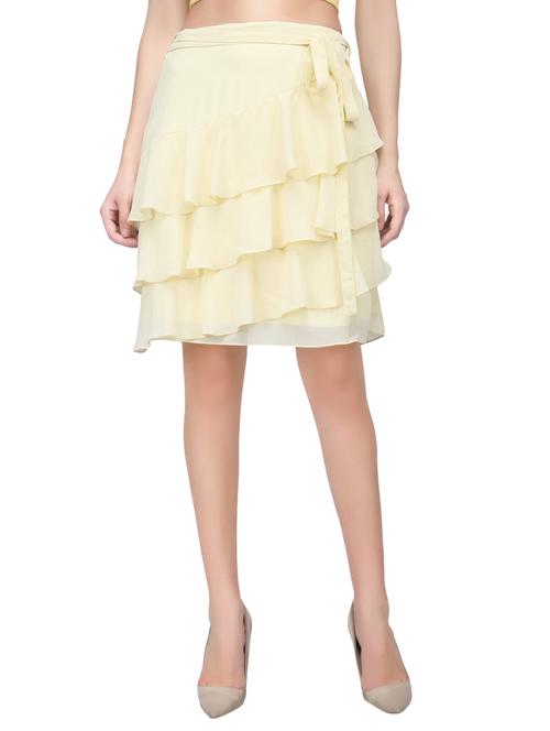 yellow georgette ruffled skirts - 14004705 - Very Small Image - 1