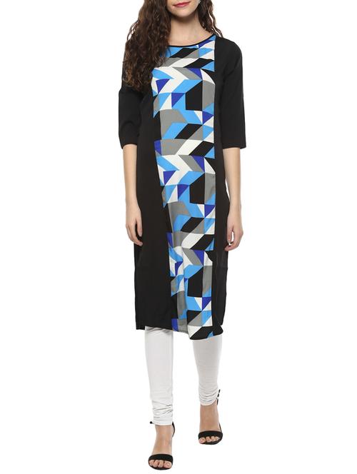 multicolored poly crepe straight kurta - 14005757 - Very Small Image - 1