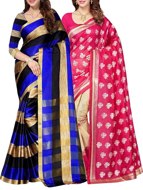 set of 2 multicolor bhagalpuri saree with blouse - 14007402 - Very Small Image - 1