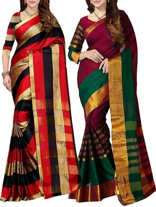 set of 2 multicolor art silk saree with blouse - 14007452 - Very Small Image - 1