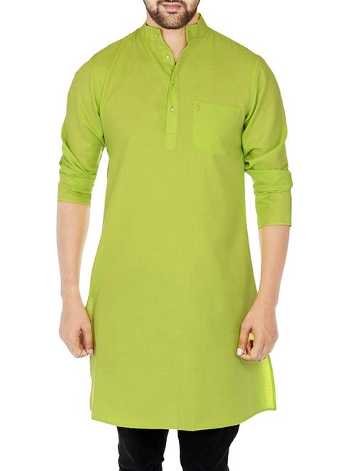 green cotton long kurta - 14007565 - Very Small Image - 1