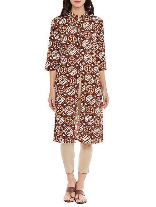 brown viscose high slit kurta - 14008570 - Very Small Image - 1