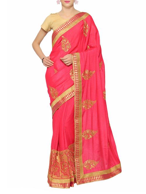 pink silk embroidered saree with blouse - 14009178 - Very Small Image - 1