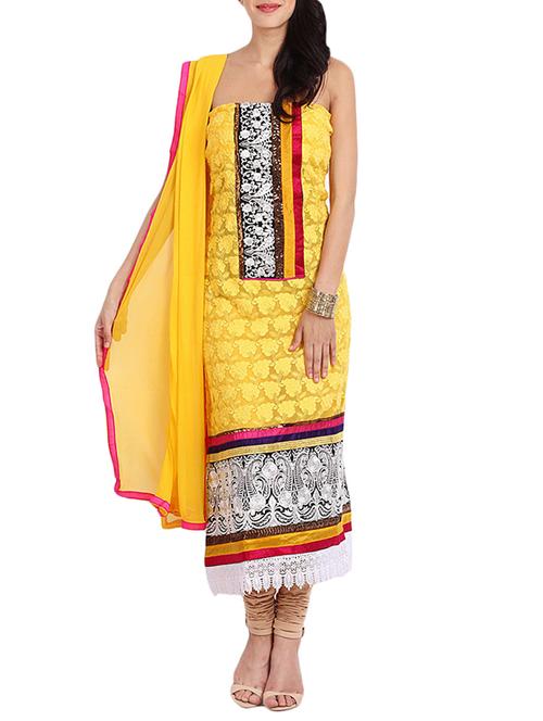 yellow georgette pakistani dress material - 14009868 - Very Small Image - 1