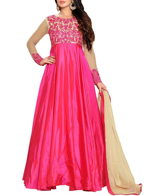 embroidered semi-stitched flared suit - 14010091 - Very Small Image - 1