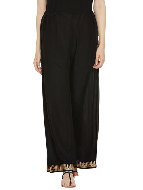 gold printed palazzo with drawstring - 14010229 - Very Small Image - 1