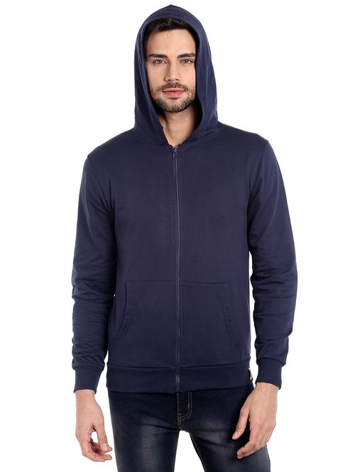 solid navy blue cotton casual jacket - 14010519 - Very Small Image - 1