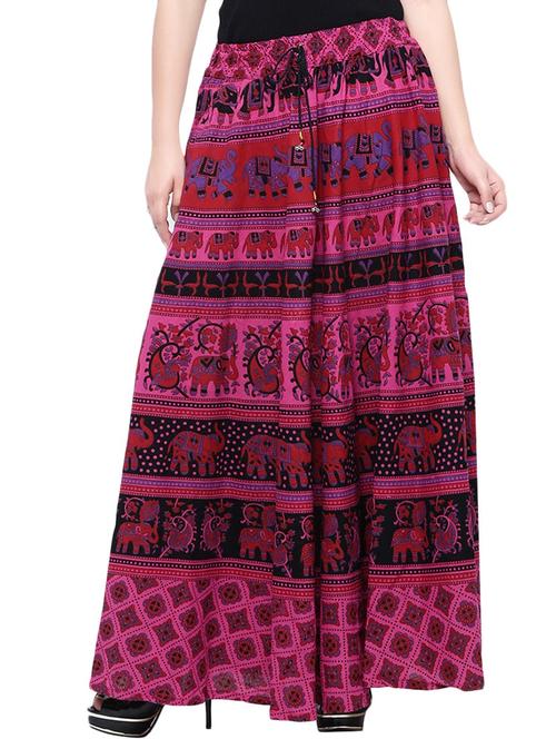 pink cotton printed flared skirt - 14010527 - Very Small Image - 1