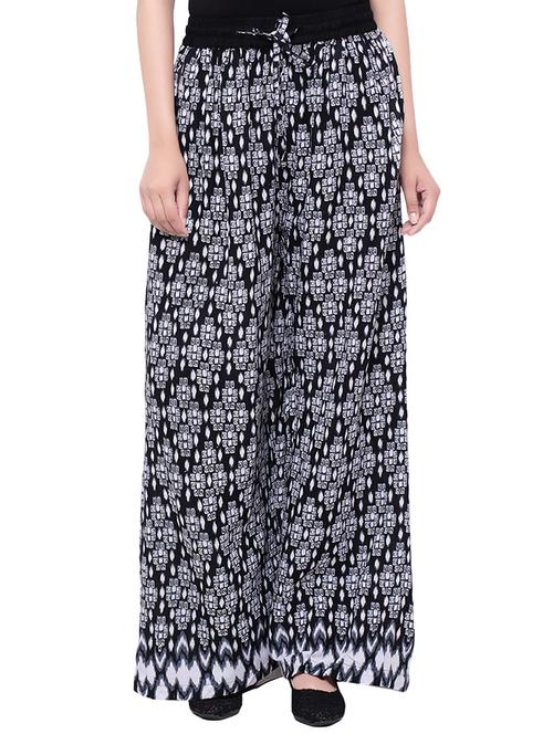 black cotton printed palazzo - 14010549 - Very Small Image - 1