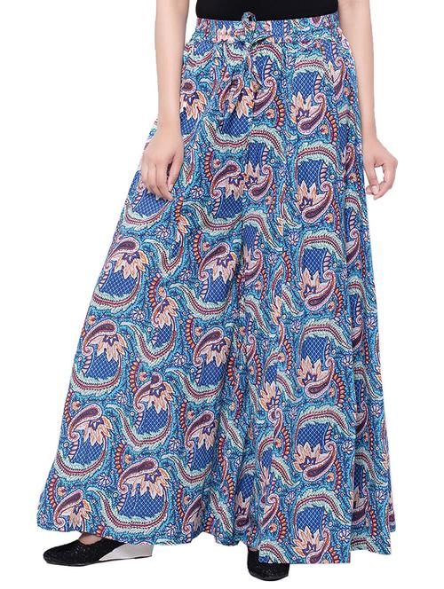 blue cotton printed flared skirt - 14010560 - Very Small Image - 1