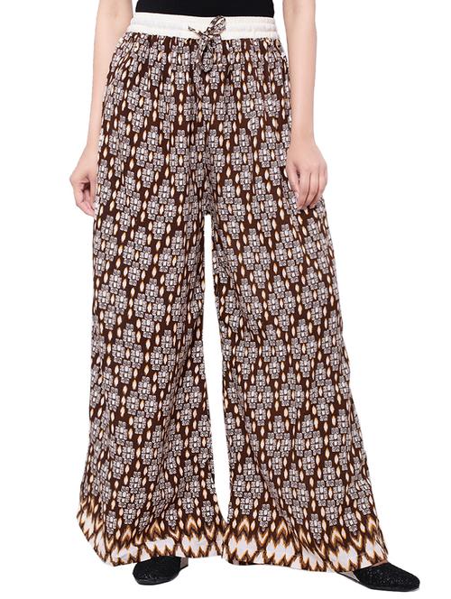 brown cotton printed palazzo - 14010570 - Very Small Image - 1