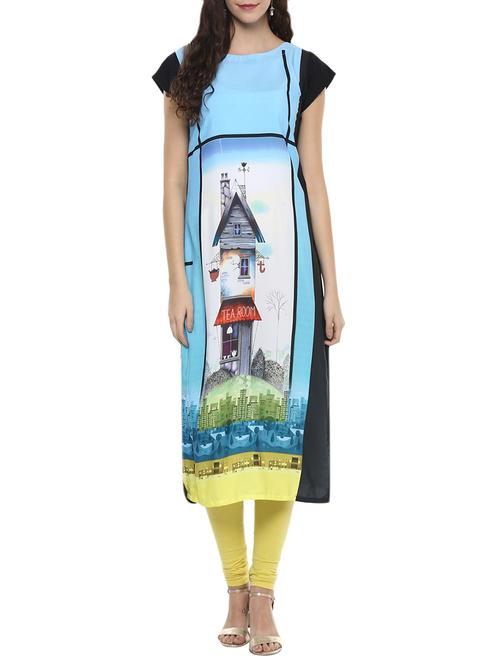 blue crepe long kurta - 14011241 - Very Small Image - 1
