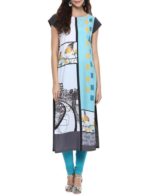 blue colored crepe long kurta - 14011251 - Very Small Image - 1