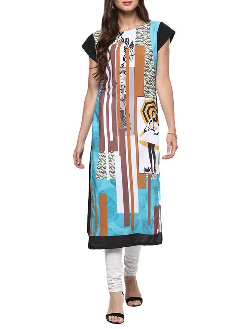 blue crepe long kurta - 14011265 - Very Small Image - 1
