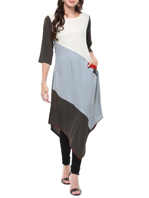 grey crepe asymmetric kurta - 14012364 - Very Small Image - 1