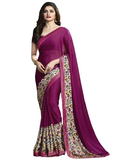 purple printed georgette saree with blouse - 14033613 - Very Small Image - 1