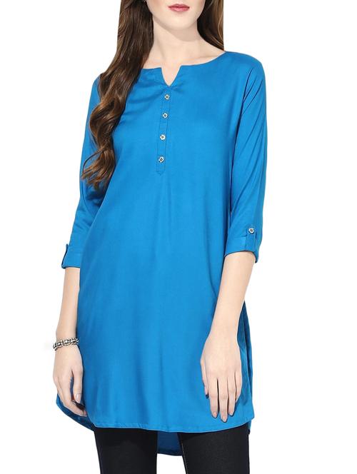 sky blue rayon straight kurta - 14034320 - Very Small Image - 1