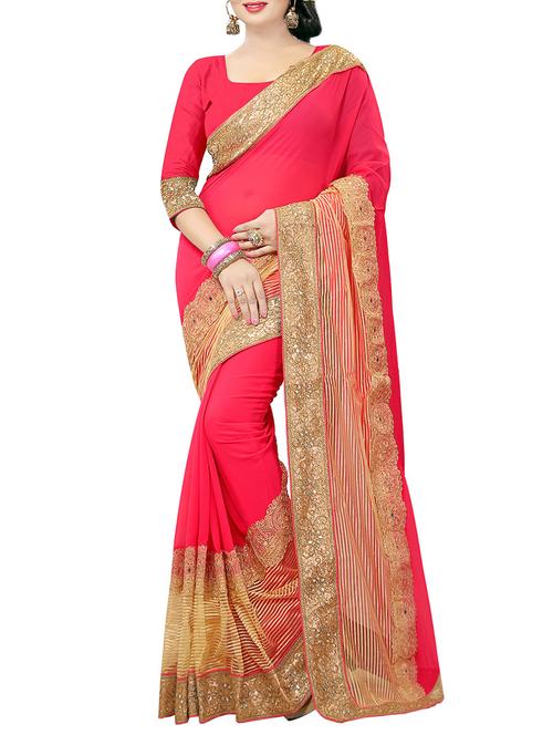 pink bordered saree - 14039309 - Very Small Image - 1
