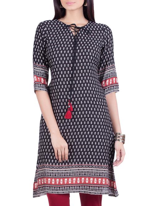 rene design studio black rayon printed kurta - 14042410 - Very Small Image - 1