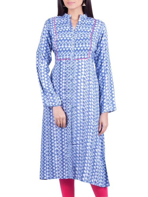 rene design studio blue rayon printed kurta - 14042413 - Very Small Image - 1