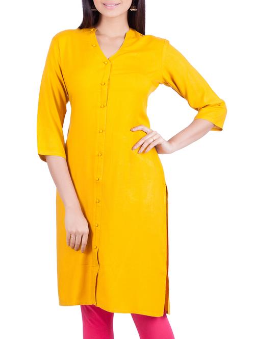 rene design studio yellow rayon straight kurta - 14042414 - Very Small Image - 1