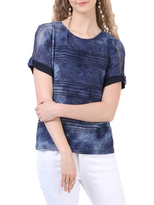 navy blue printed cotton regular top - 14042829 - Very Small Image - 1