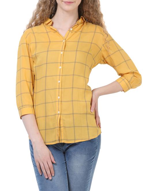 yellow checkered cotton regular shirt - 14042859 - Very Small Image - 1