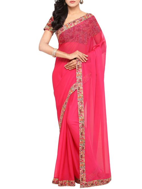 pink bordered saree with blouse - 14043181 - Very Small Image - 1
