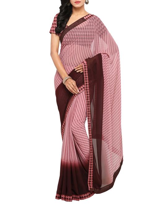 peach faux georgette printed saree with blouse - 14043194 - Very Small Image - 1