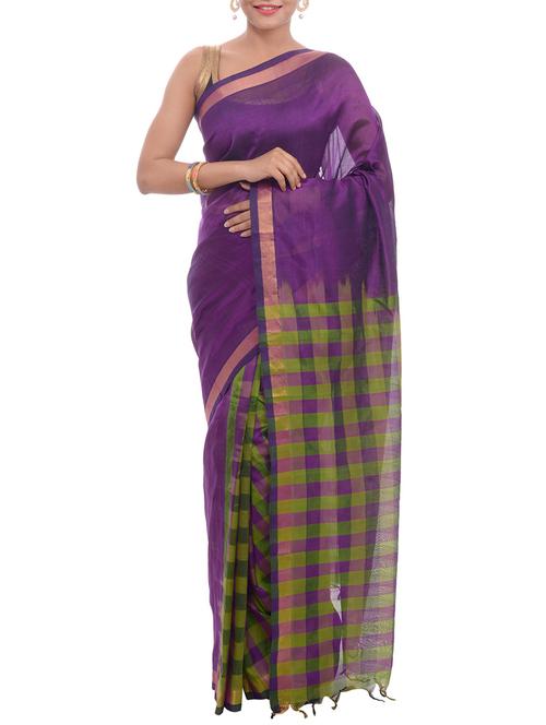 purple silk woven saree with blouse - 14043329 - Very Small Image - 1