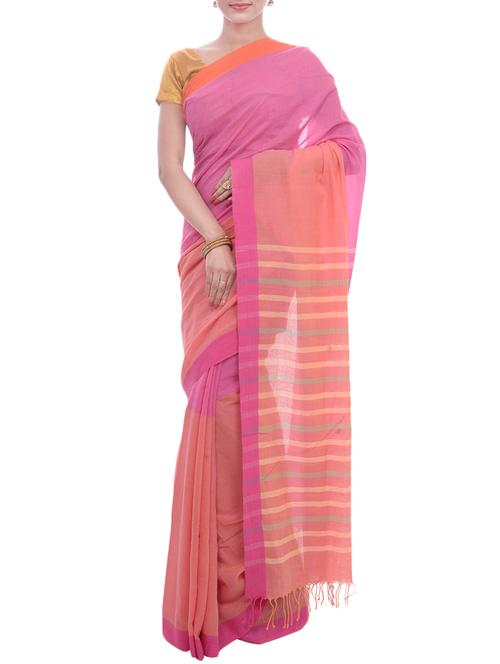 pink cotton handloom saree with blouse - 14043332 - Very Small Image - 1
