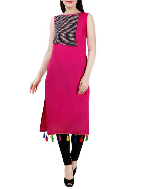 pink crepe straight kurta - 14044139 - Very Small Image - 1