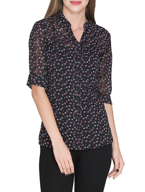 black floral printed georgette regular shirt - 14044578 - Very Small Image - 1