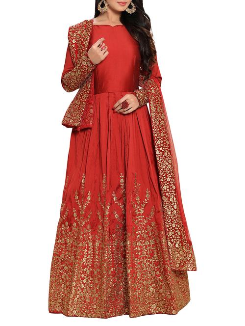 embroidered semi-stitched anarkali suit - 14046589 - Very Small Image - 1