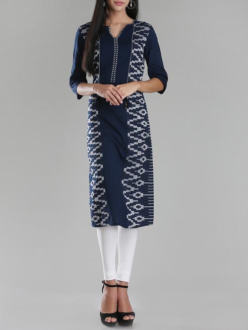 w blue cotton straight kurta - 14046821 - Very Small Image - 1