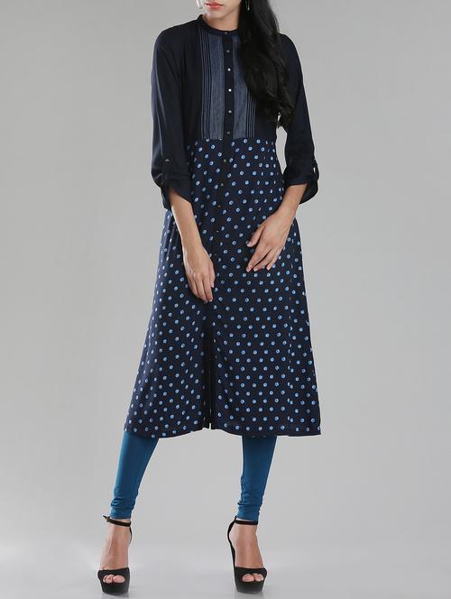 w blue viscose a-line kurta - 14046828 - Very Small Image - 1